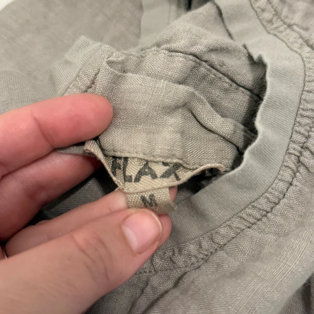 Flax Sleeveless Linen Dress Medium Beige Single Pocket - Picture 5 of 5